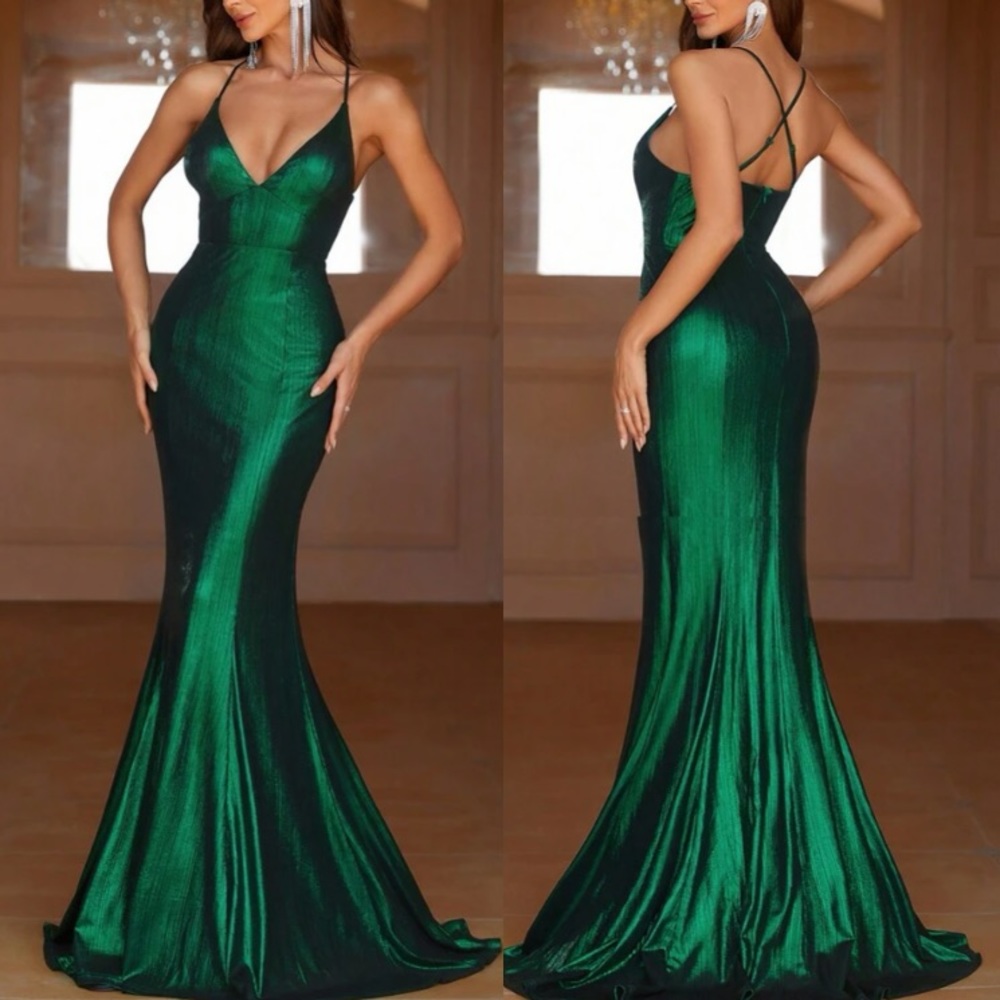 Luxe metallic crisscross back party dress